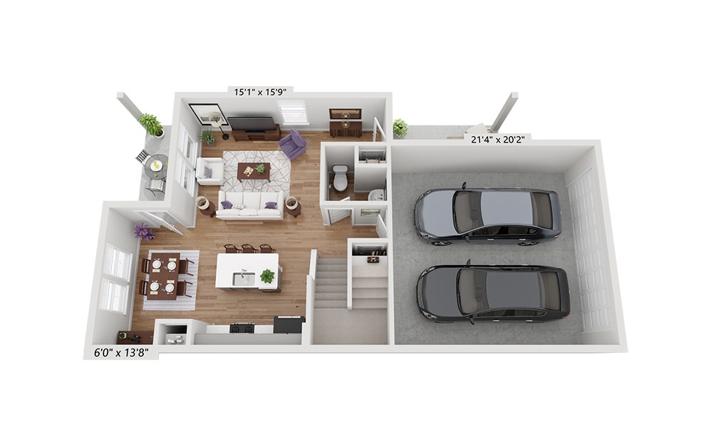 The Mustang - 3 bedroom floorplan layout with 2.5 baths and 1465 square feet. (Floor 1)