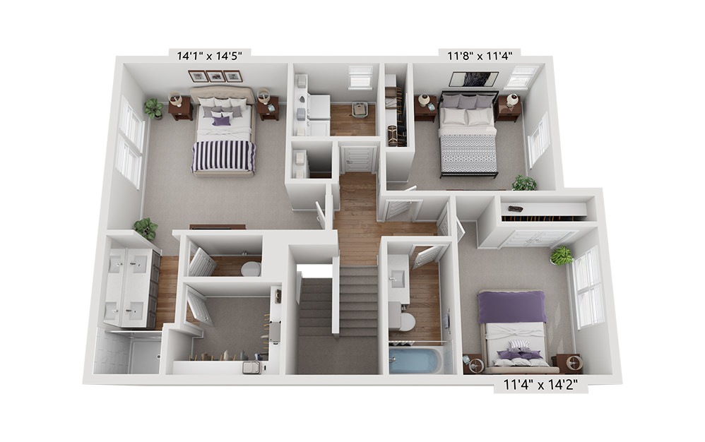 The Mustang - 3 bedroom floorplan layout with 2.5 baths and 1465 square feet. (Floor 2)