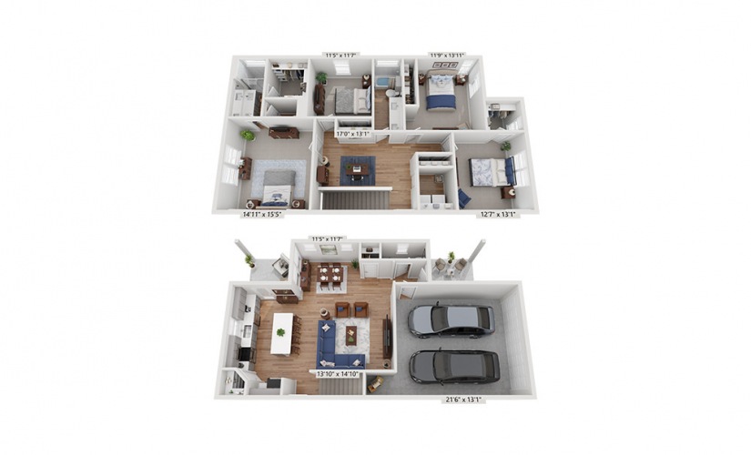 The Catalina - 4 bedroom floorplan layout with 2.5 bathrooms and 1913 square feet