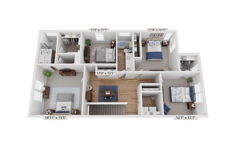 The Catalina - 4 bedroom floorplan layout with 2.5 baths and 1913 square feet. (Floor 2)