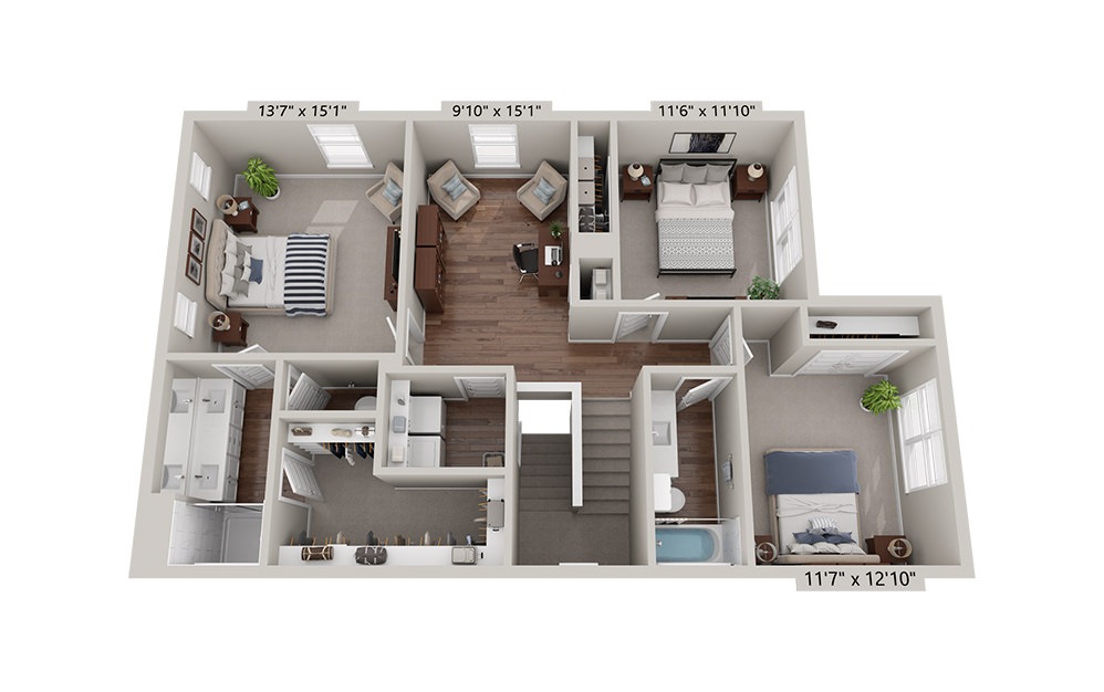 The Hawk - 3 bedroom floorplan layout with 2.5 baths and 1656 square feet. (Floor 2)