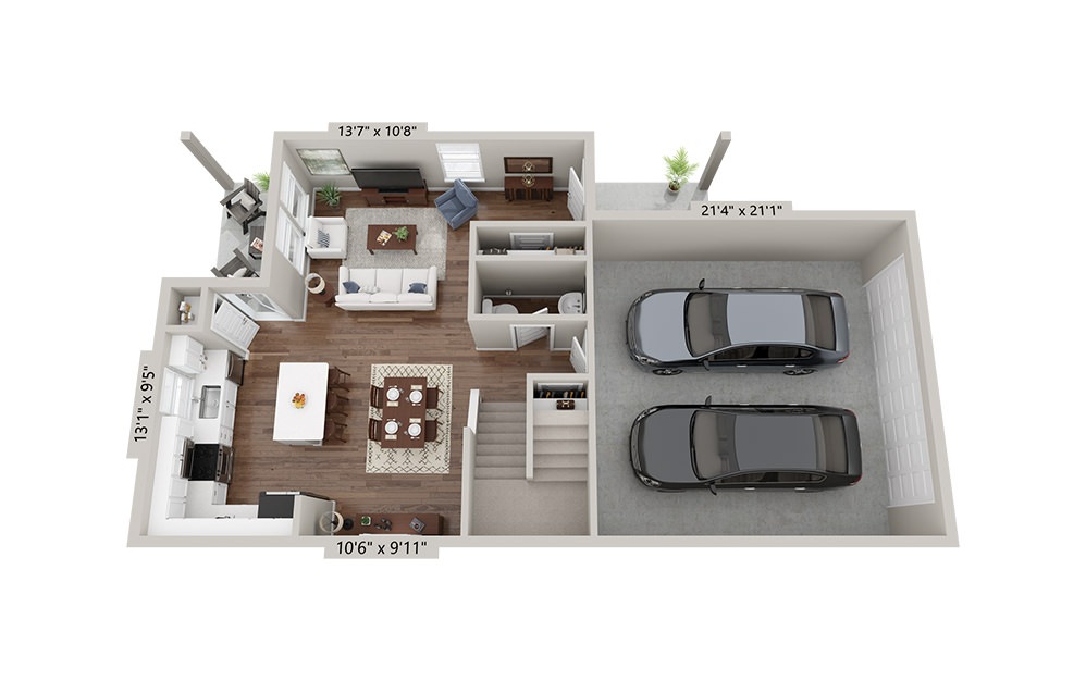 The Hawk - 3 bedroom floorplan layout with 2.5 baths and 1656 square feet. (Floor 1)