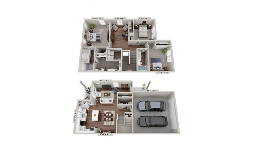 The Hawk - 3 bedroom floorplan layout with 2.5 bathrooms and 1656 square feet