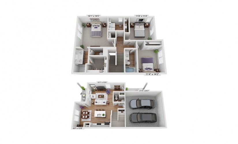 The Mustang - 3 bedroom floorplan layout with 2.5 bathrooms and 1465 square feet