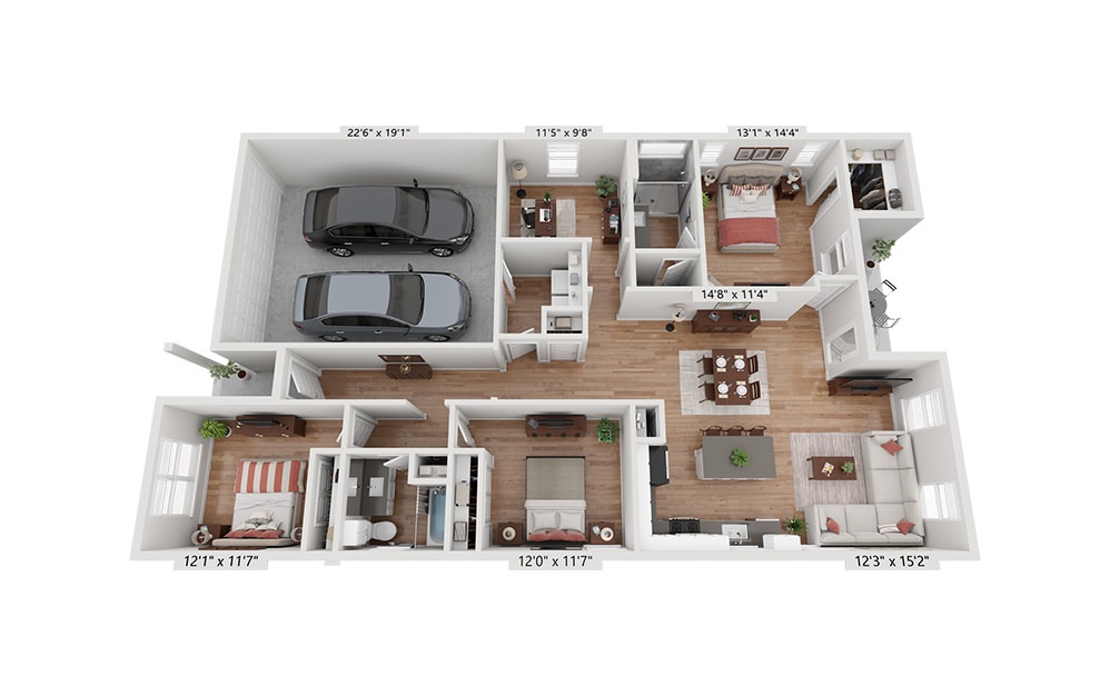 The Stuka - 3 bedroom floorplan layout with 2 baths and 1506 to 1519 square feet.